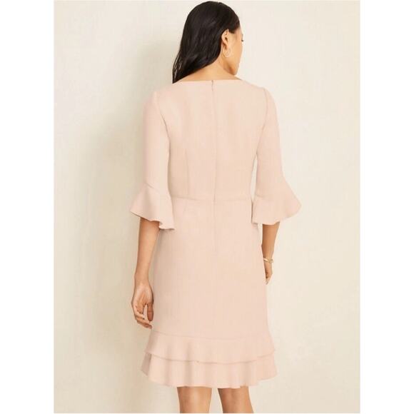 Ann Taylor Pastel Pink Flare 3/4 Sleeve Boat Neck Flounce Hem Sheath Dress Sz 10 - Picture 2 of 12